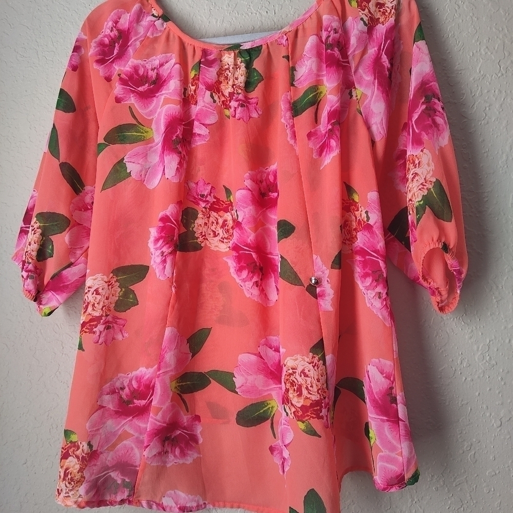 Wishful Park Sheer Floral Top Blouse Size M - Picture 7 of 10